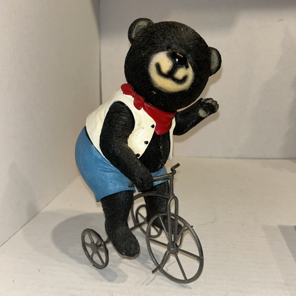 Bear Riding On A Tricycle Home Decor Cutesy Unique Resin Figurine 10" Tall C1